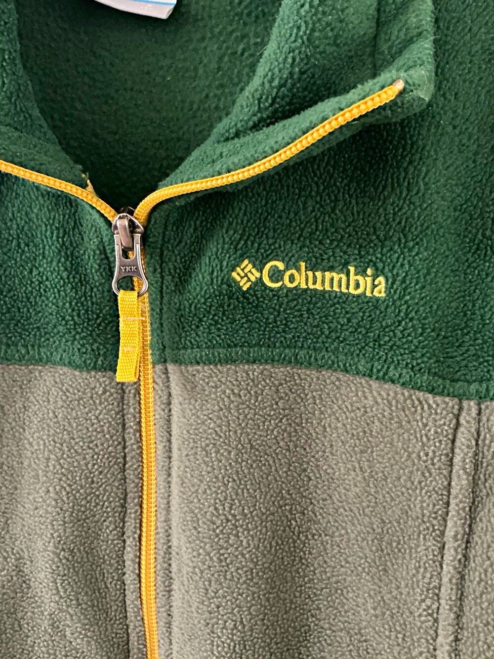 Columbia Kids Full Zip Colorblock Fleece Jacket Green/Gray Pockets Size S